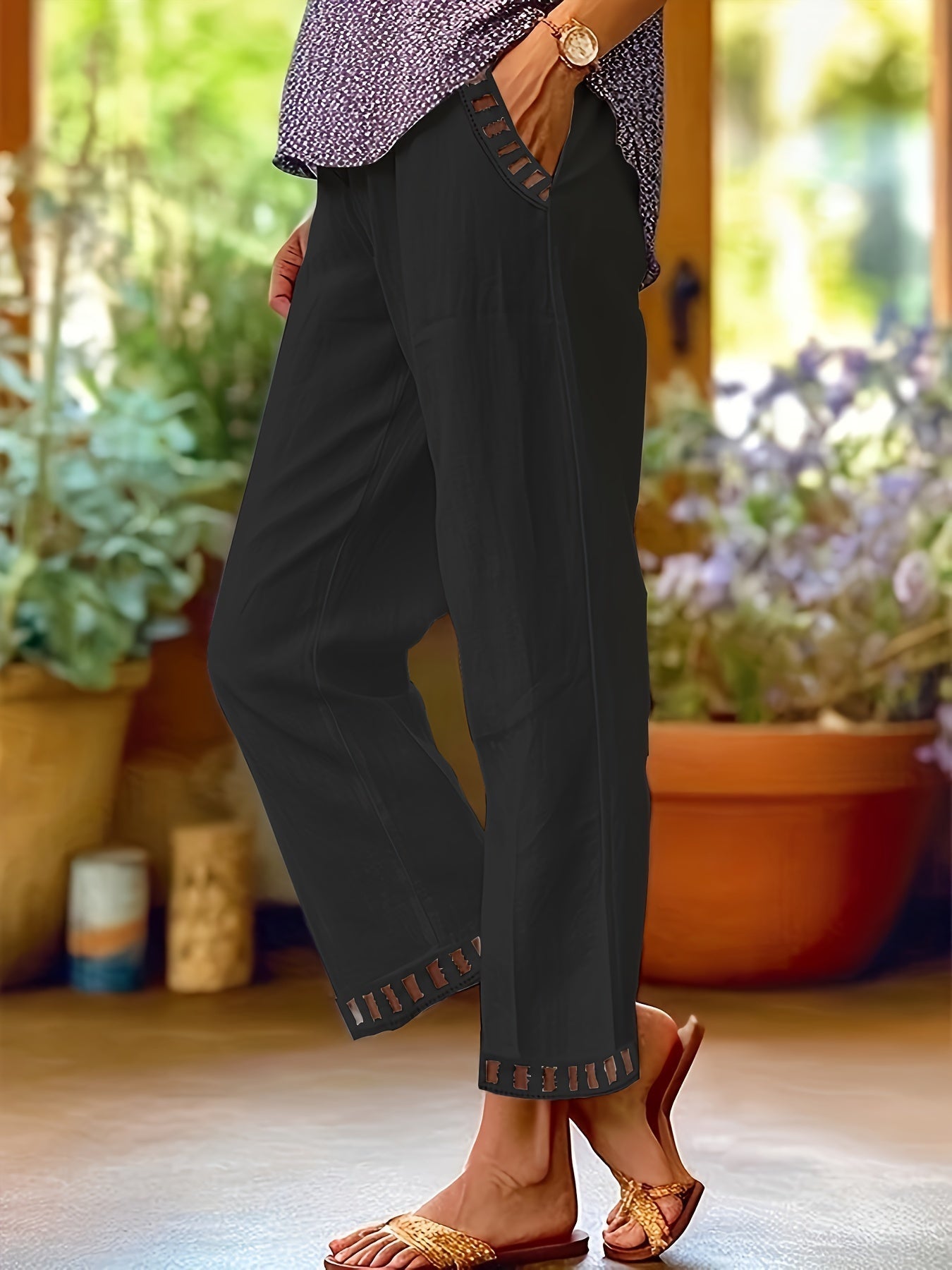 Woeen – Pantalones de estilo relajado con detalles