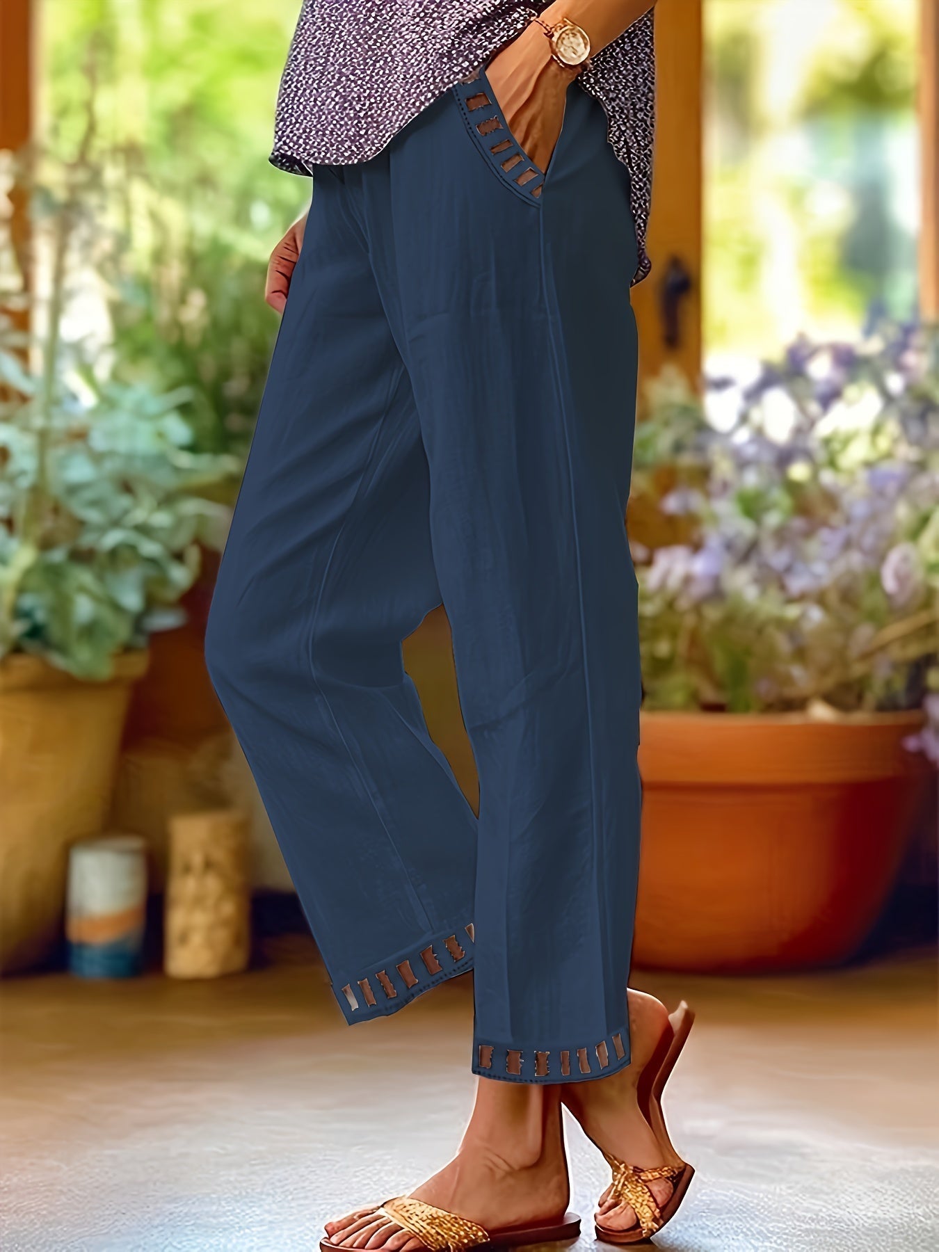 Woeen – Pantalones de estilo relajado con detalles