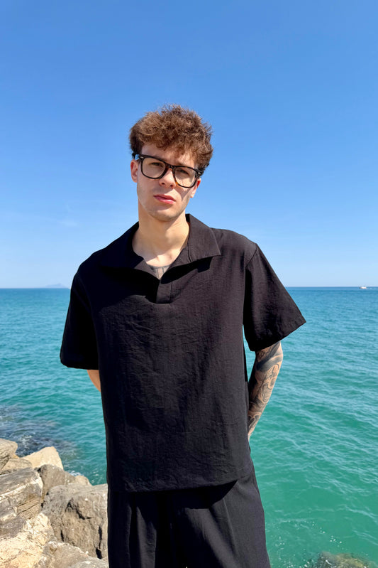 Polo de lino negro
