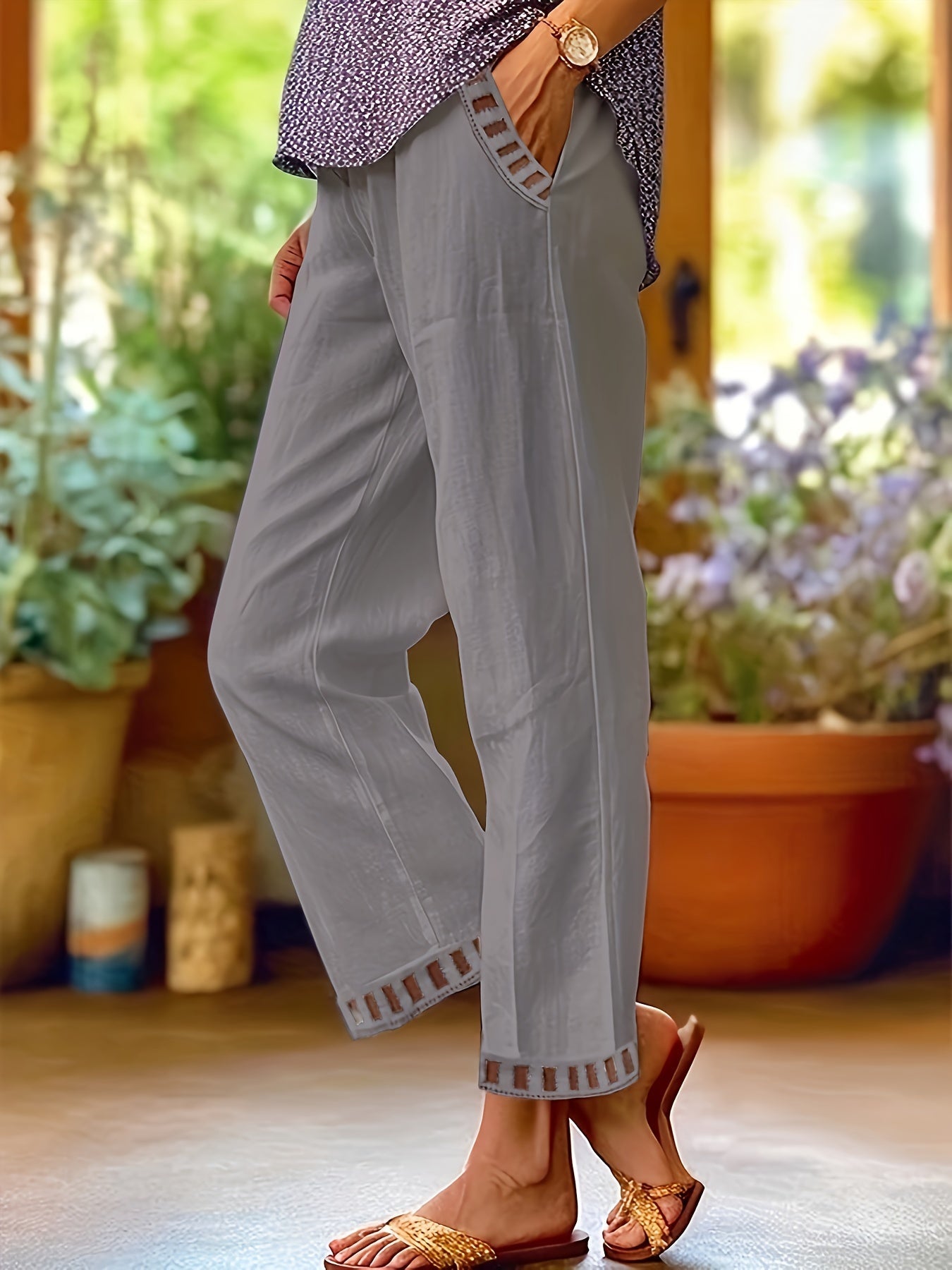 Woeen – Pantalones de estilo relajado con detalles
