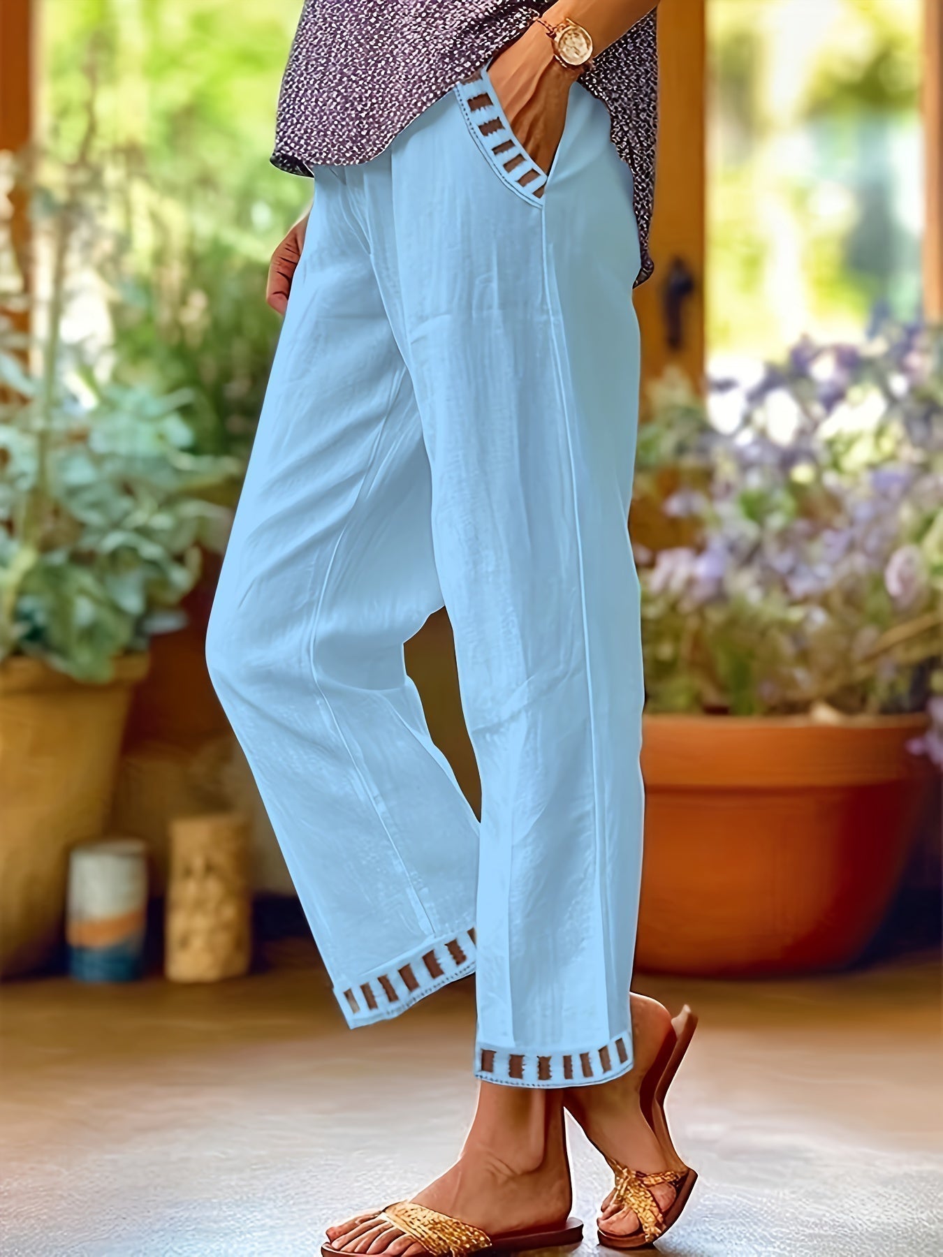 Woeen – Pantalones de estilo relajado con detalles