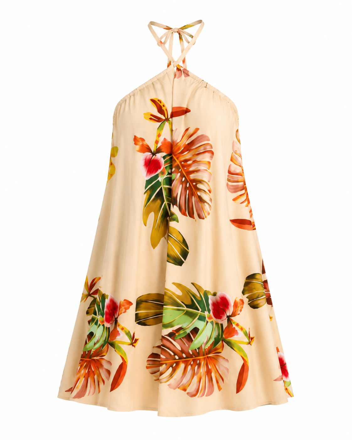 Maria | Vestido mini con estampado de hojas tropicales