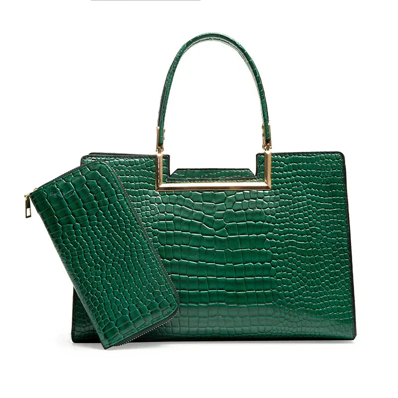 Conjunto de bolso y cartera de piel