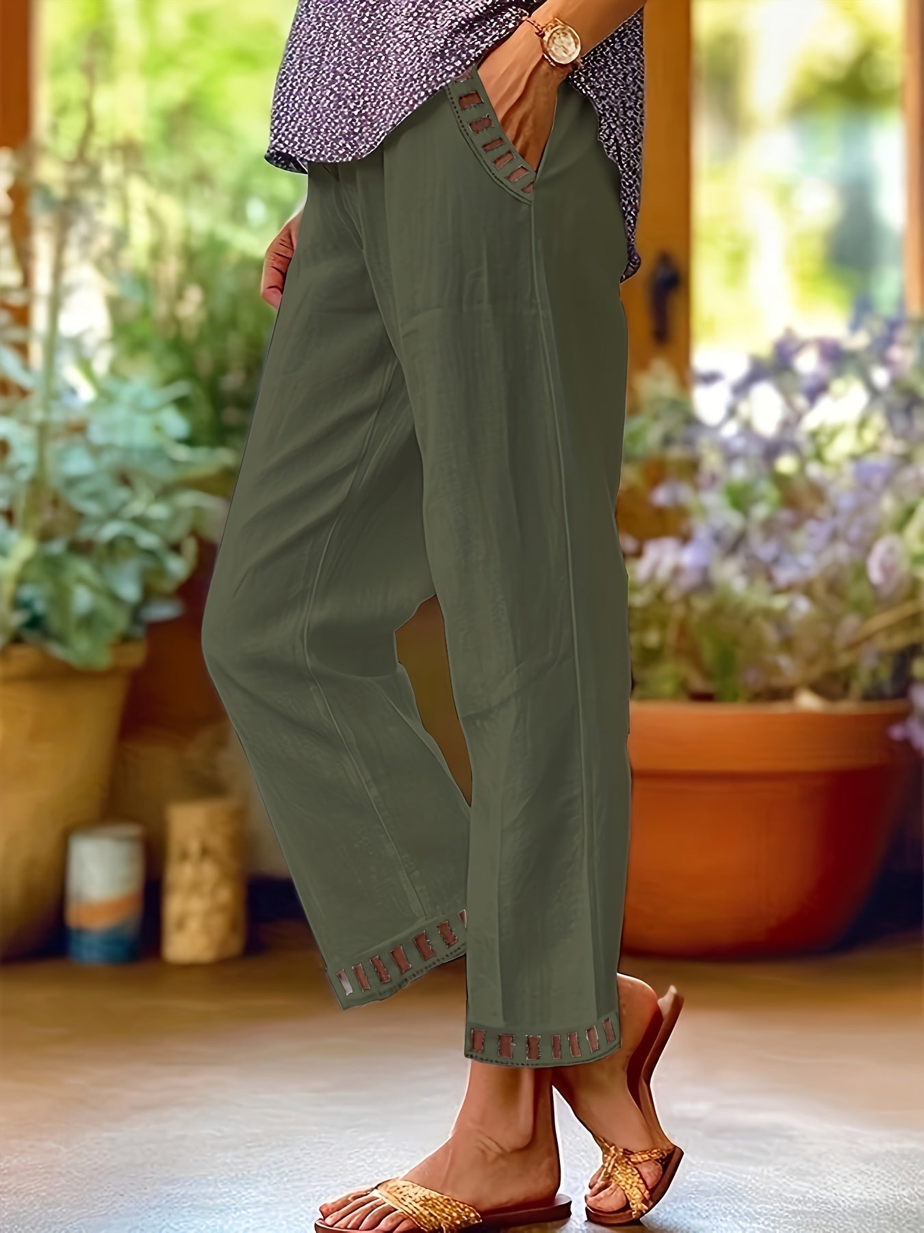 Woeen – Pantalones de estilo relajado con detalles