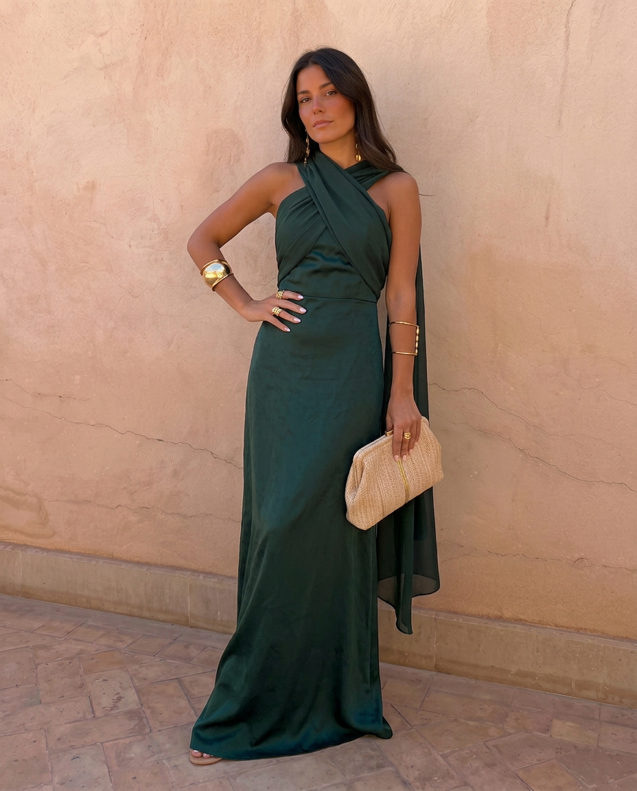 Noa | Vestido vintage liso con lazo y cintura alta