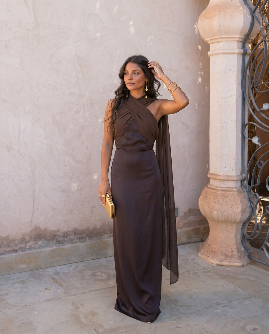 Noa | Vestido vintage liso con lazo y cintura alta