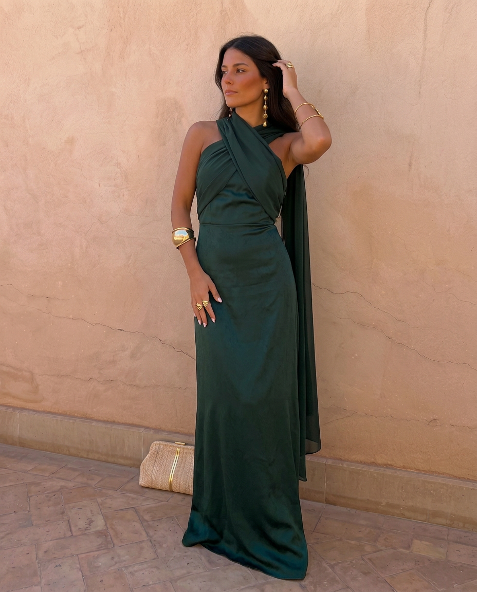 Noa | Vestido vintage liso con lazo y cintura alta